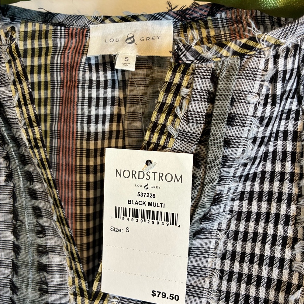 Lou & Grey Colorful Plaid V-Neck Top sz Small